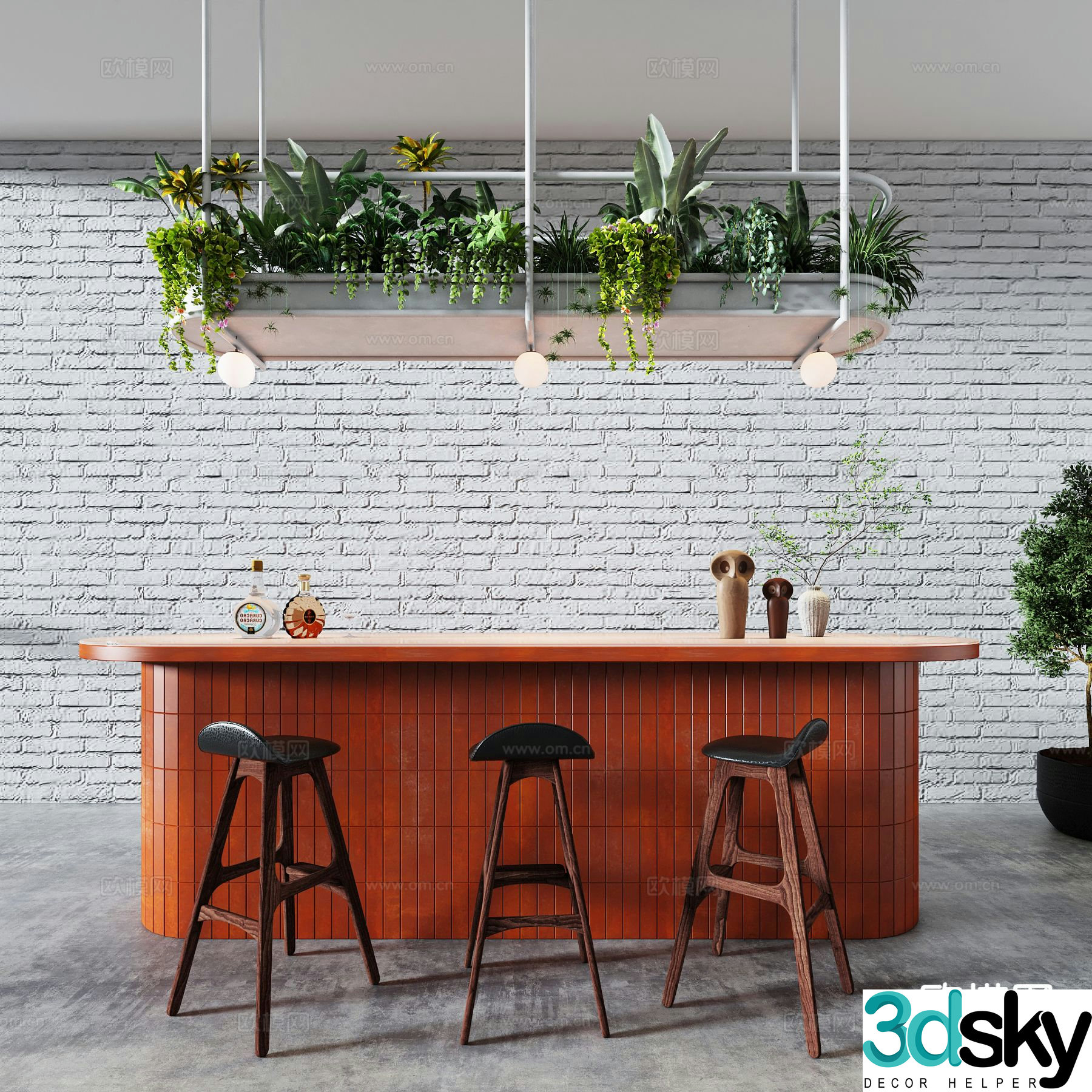 Wabi-sabi style bar counter island counter 3D model