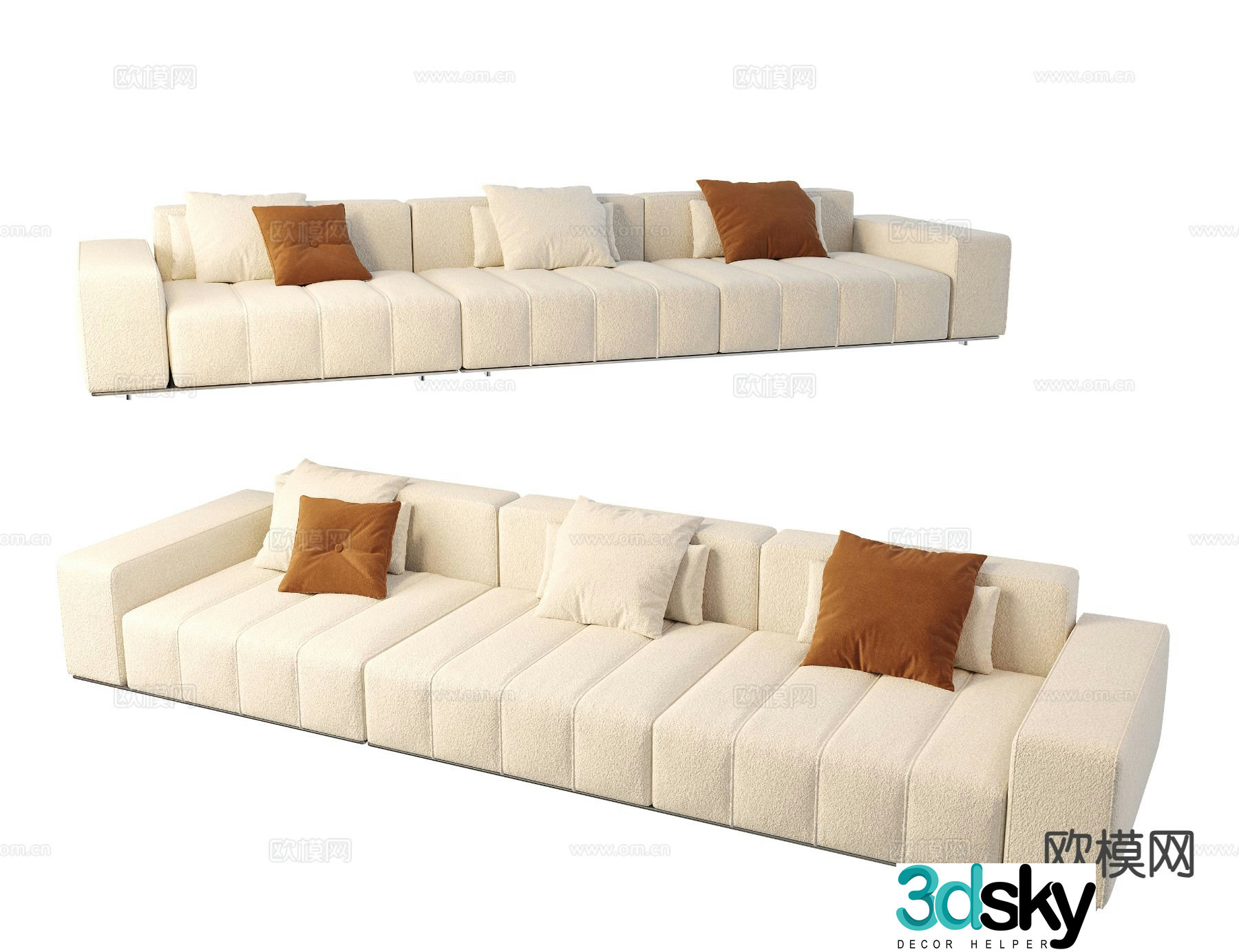 Three seater sofa upholstered sofa 3d model