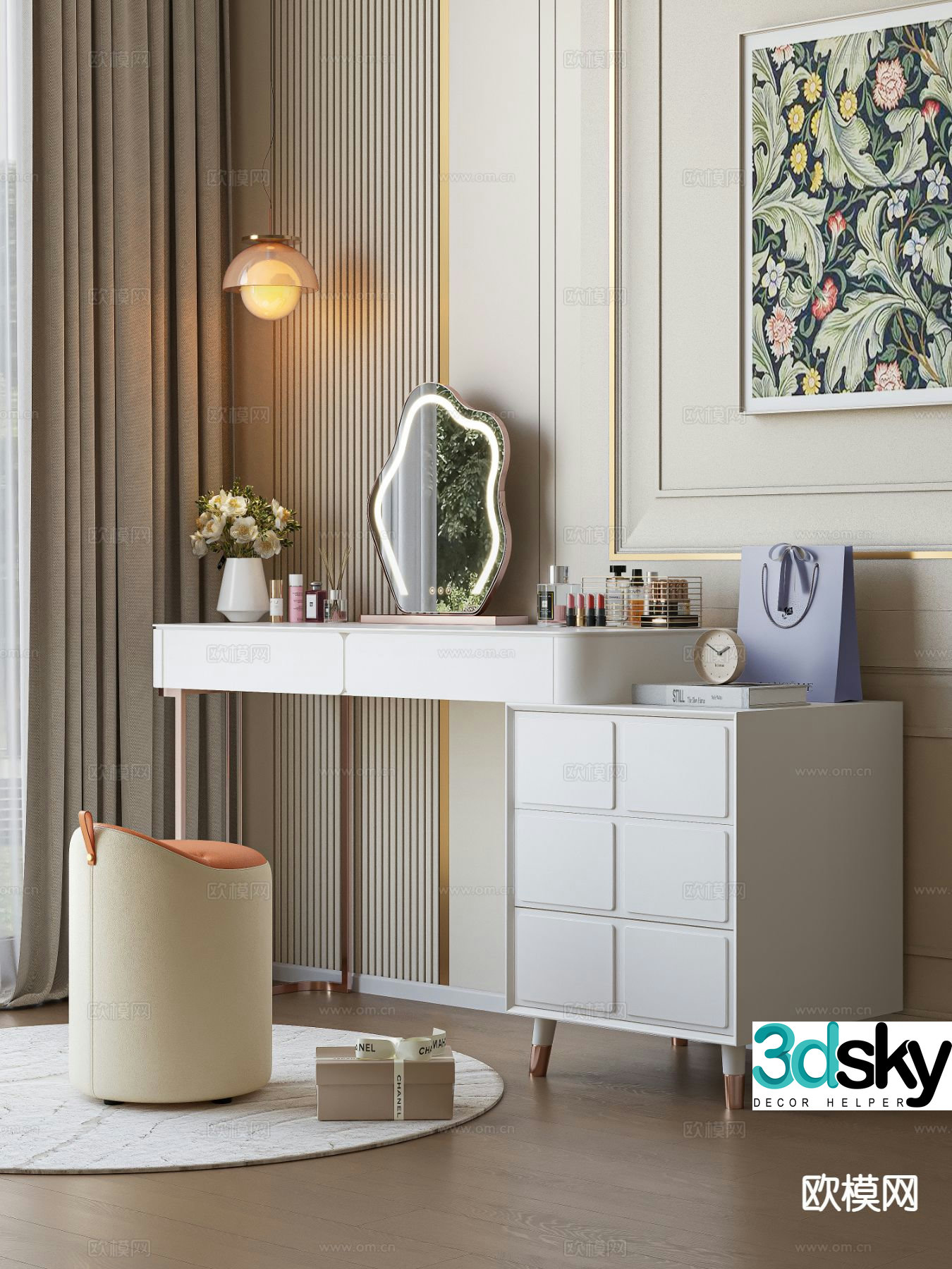 Light luxury dressing table makeup table 3d model
