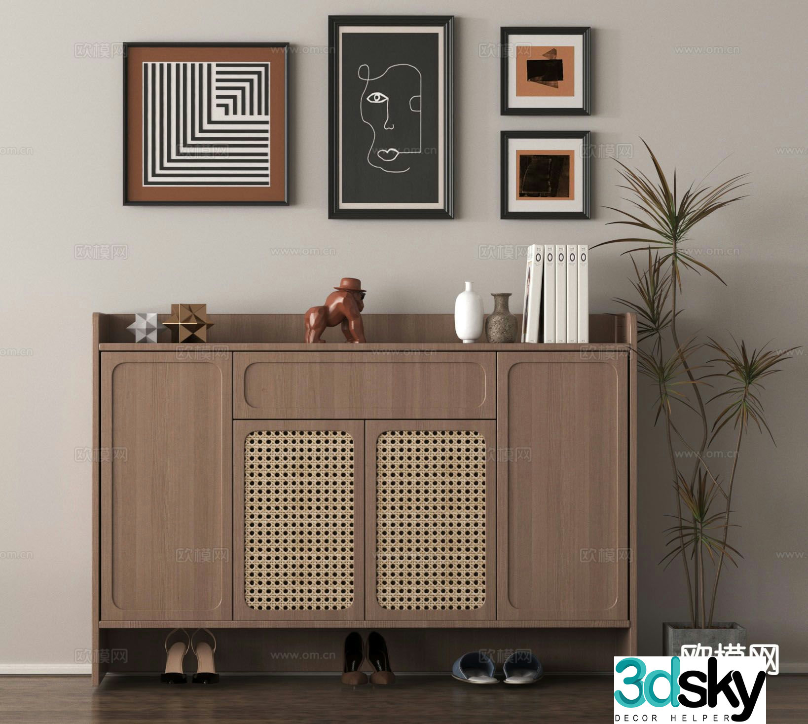 Low cabinet entrance shoe cabinet 3D model