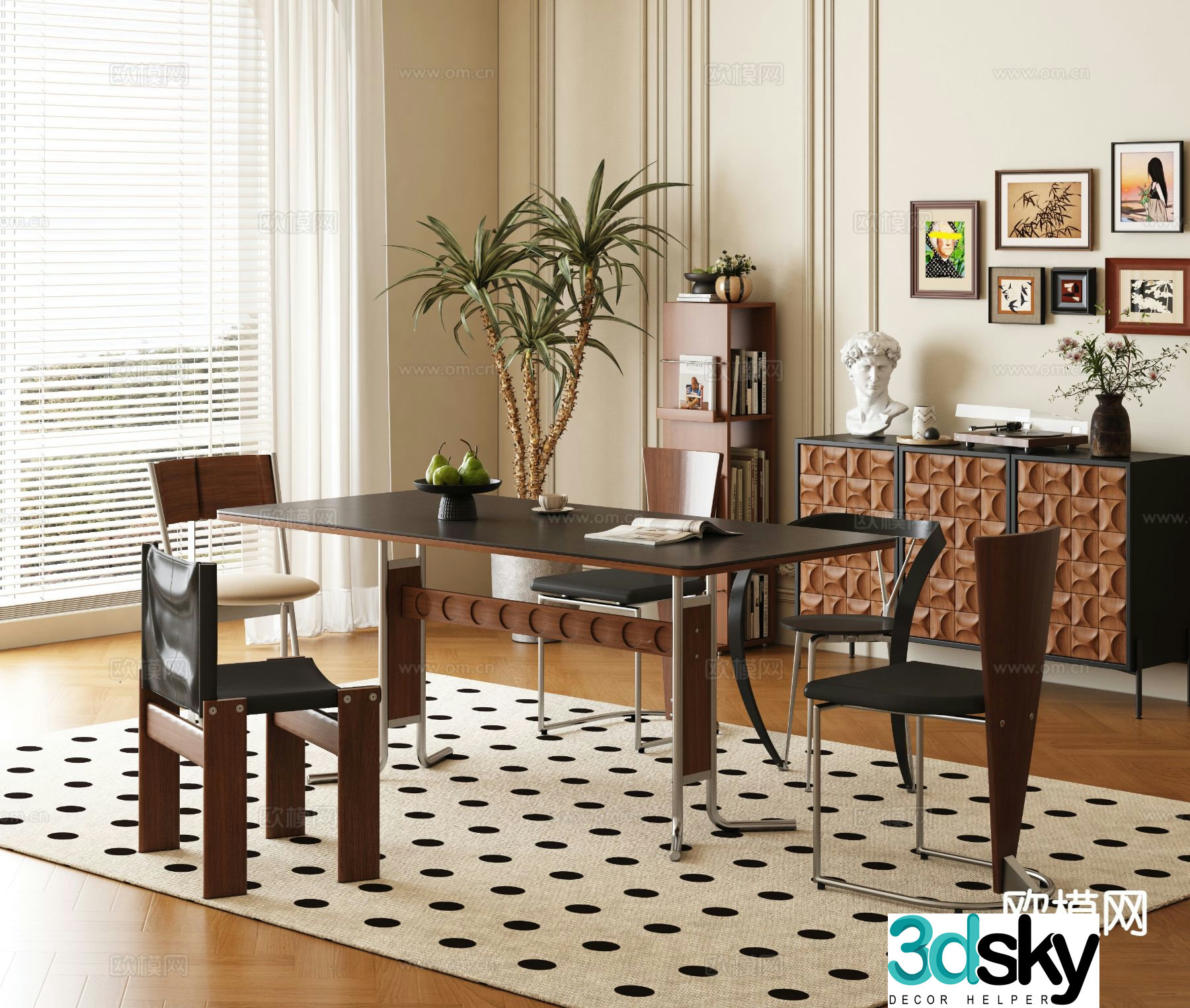 Medieval style dining table and chairs 3d model