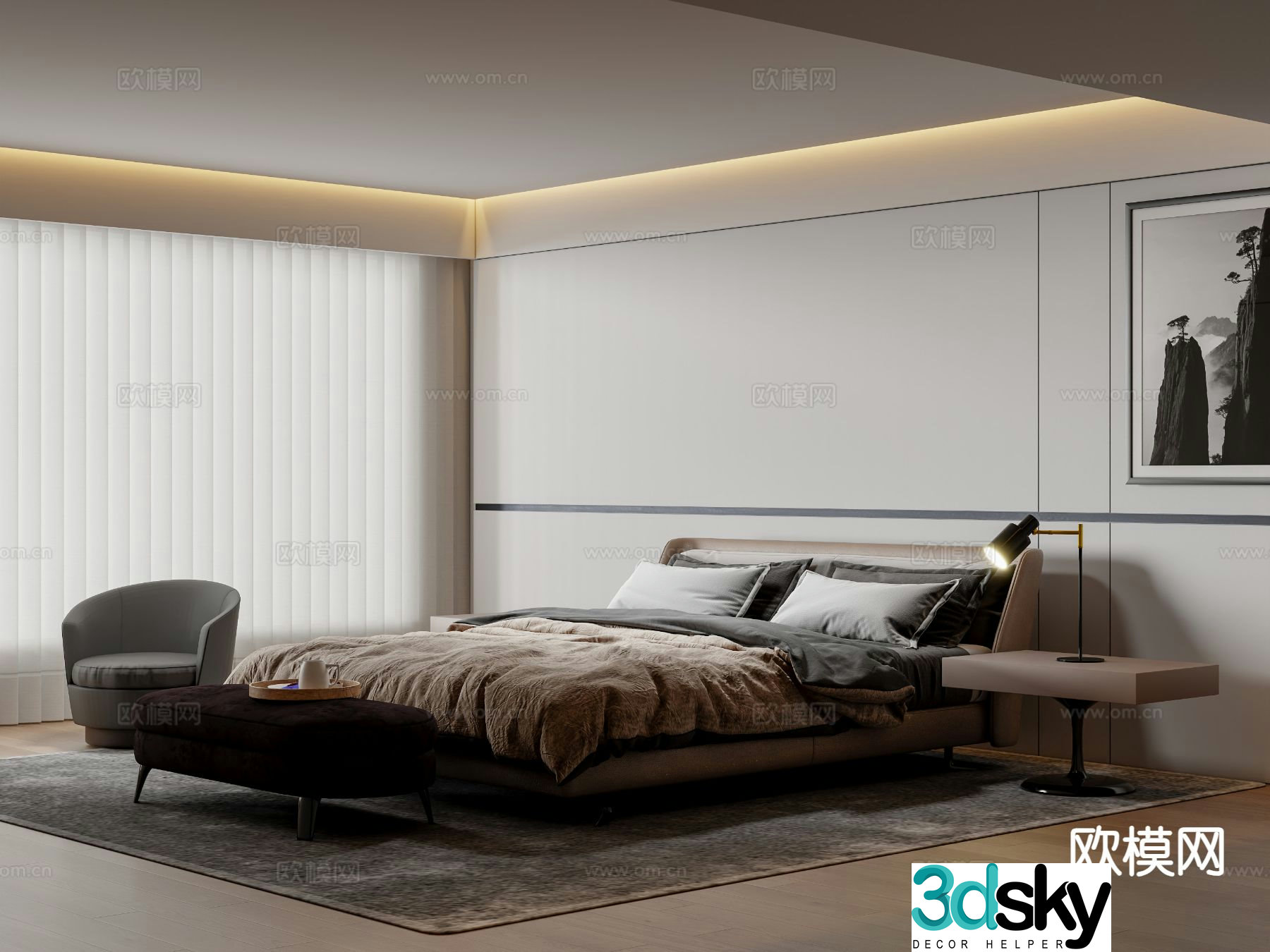 Modern bedroom master bedroom 3d model