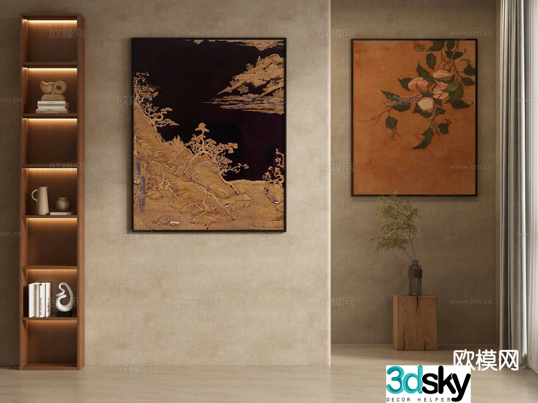 New Chinese style decorative painting hanging painting retro painting 3d model