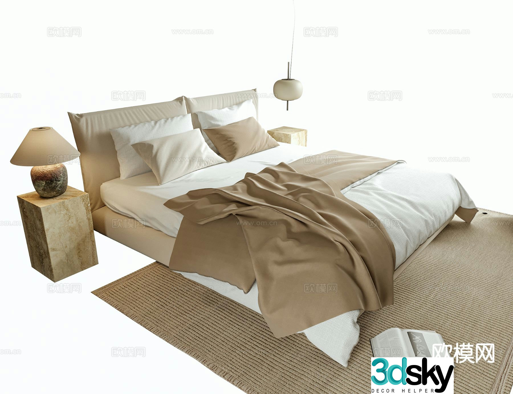 Wabi-sabi double bed 3d model
