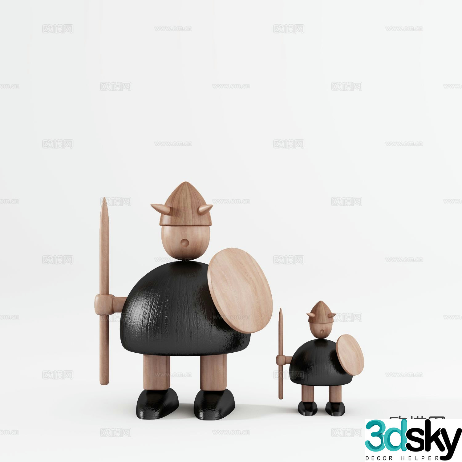 Nordic country NOMO wooden doll Viking toy 3D model