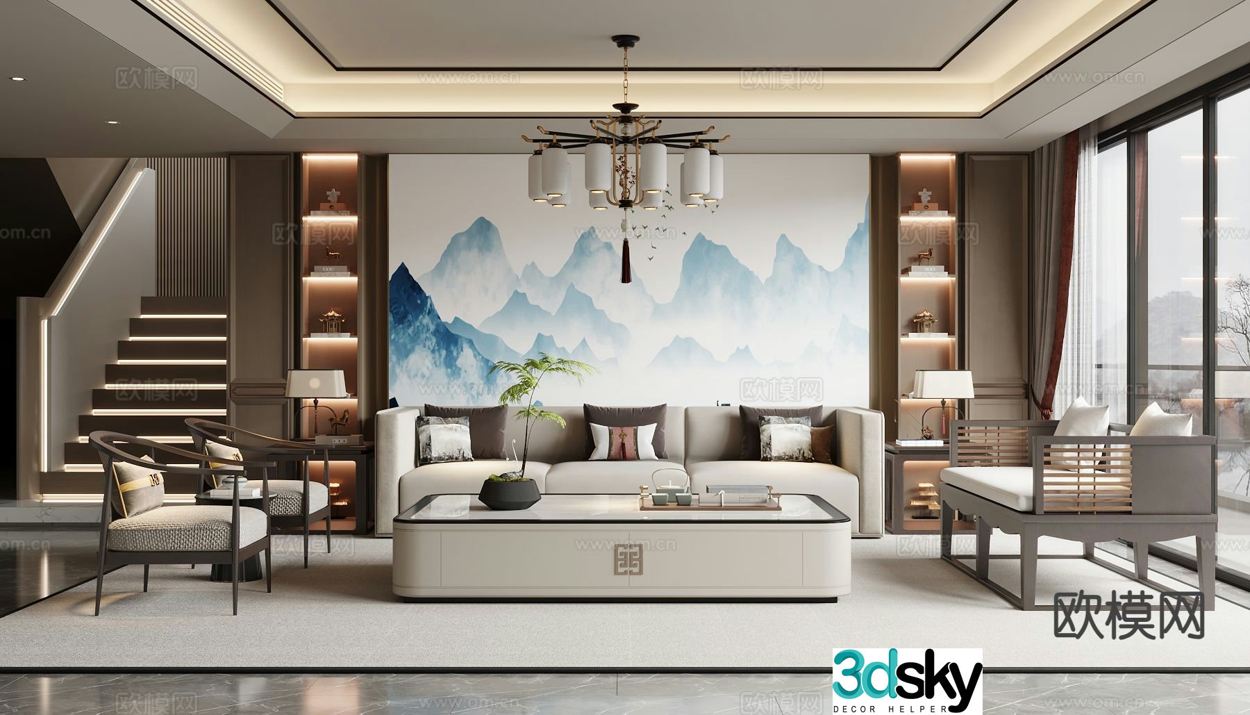 New Chinese style living room 3d model
