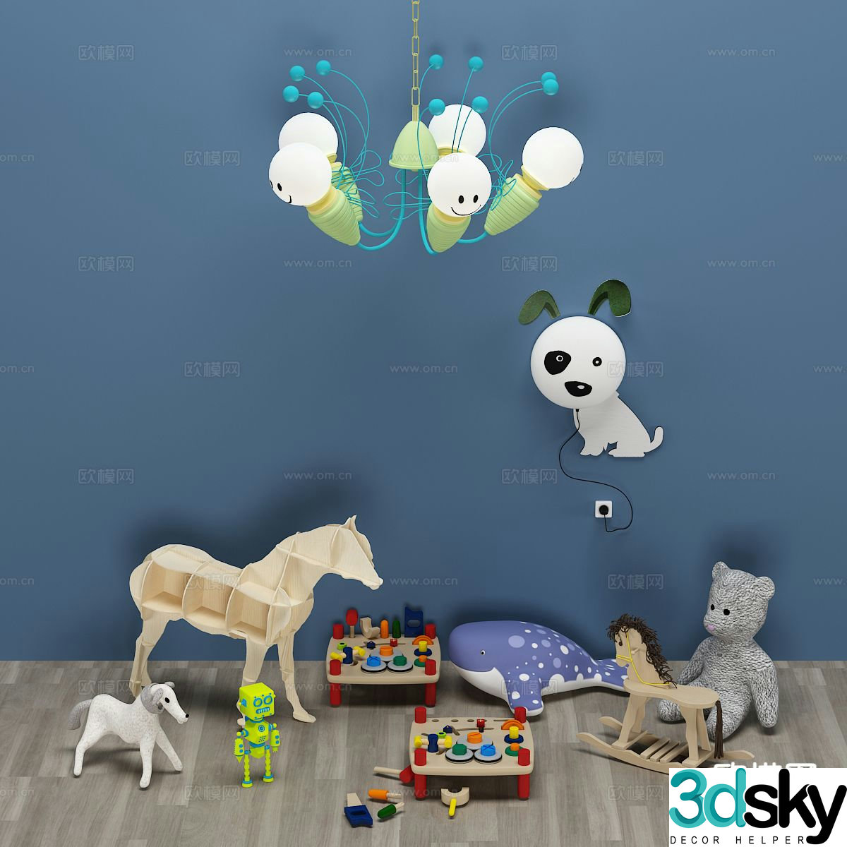 Modern wooden horse building block toys doll 3d model