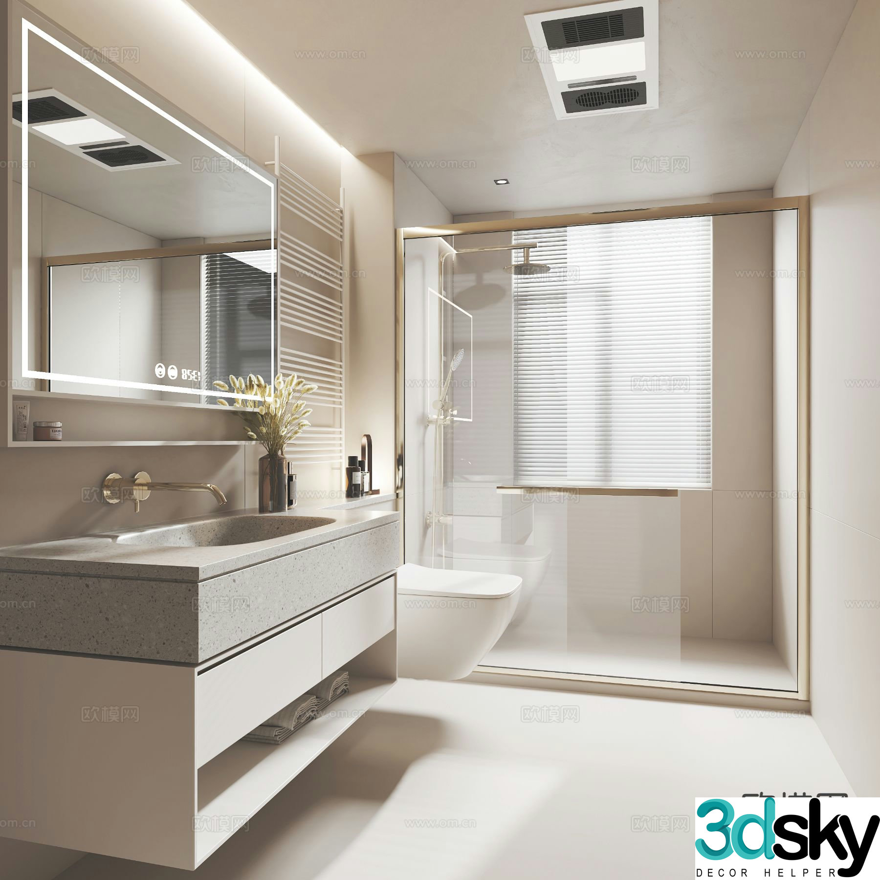 Cream style bathroom bathroom toilet 3d model