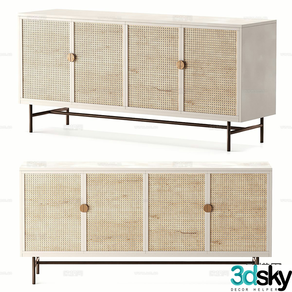 Log style rattan entrance cabinet TV cabinet 3D model