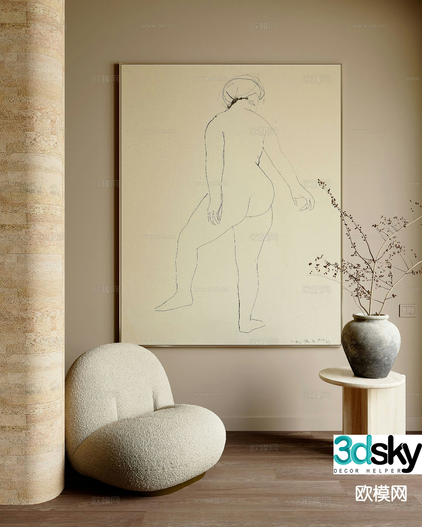 Modern minimalist painting line drawing decorative painting 3D model