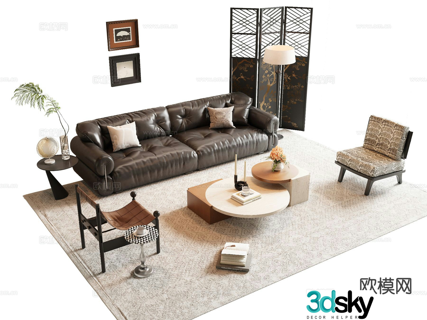 French retro style sofa modular sofa 3d model