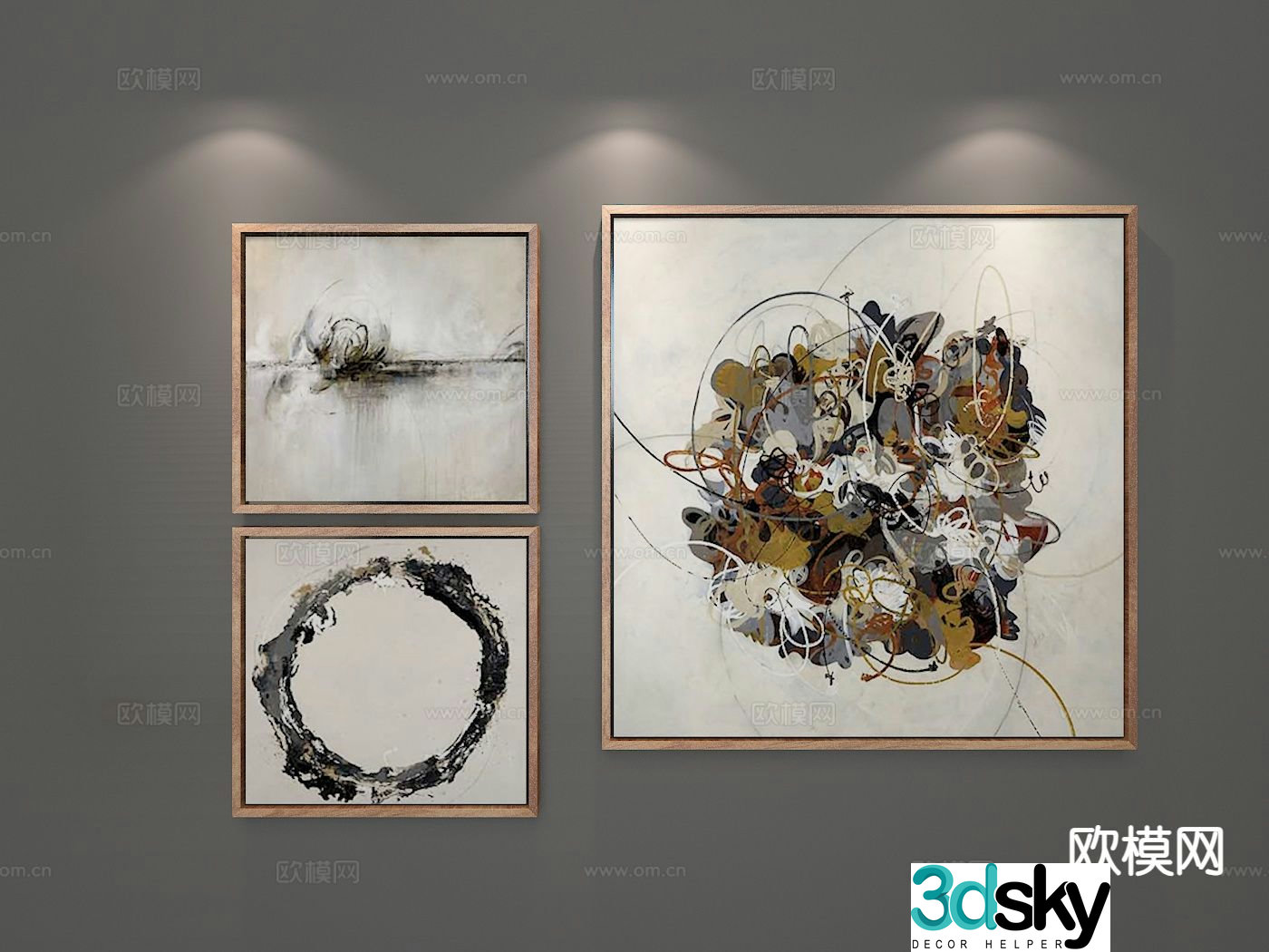 New Chinese style decorative wall chart combination painting 3D model