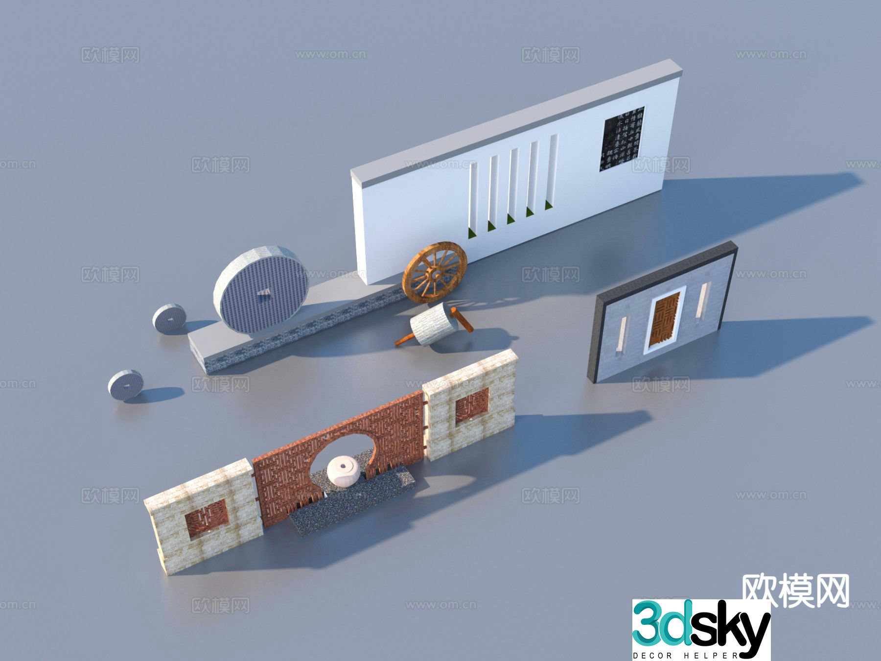 New Chinese style fence landscape wall courtyard wall 3D model