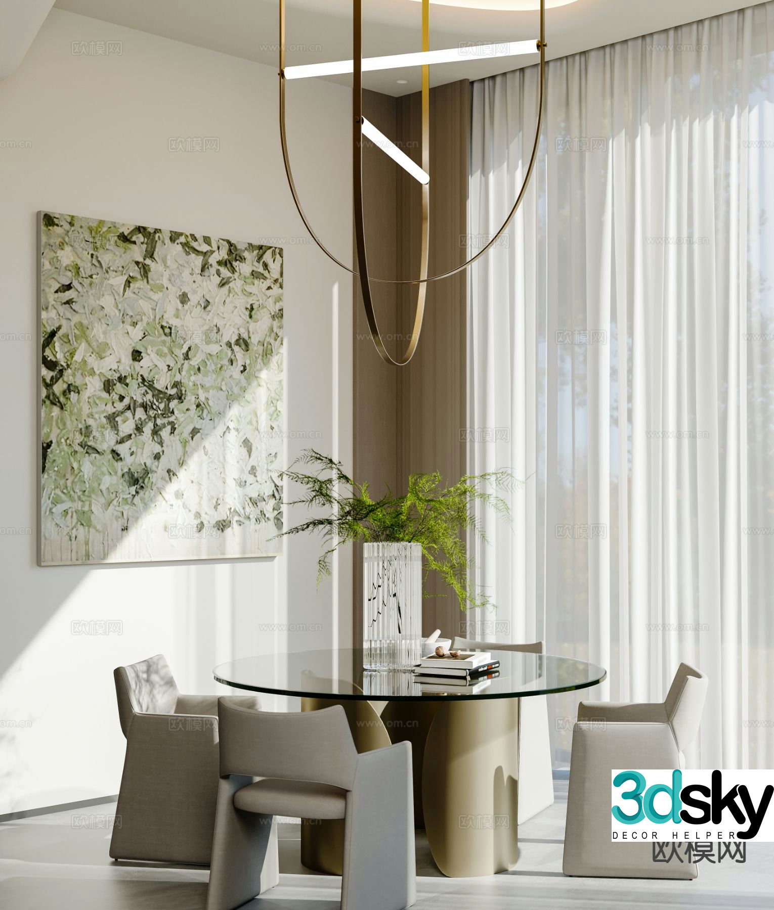 Round dining table and chairs glass dining table 3d model