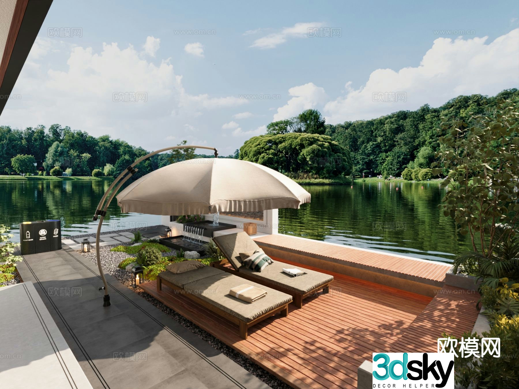 Lakeside villa courtyard leisure garden 3d model