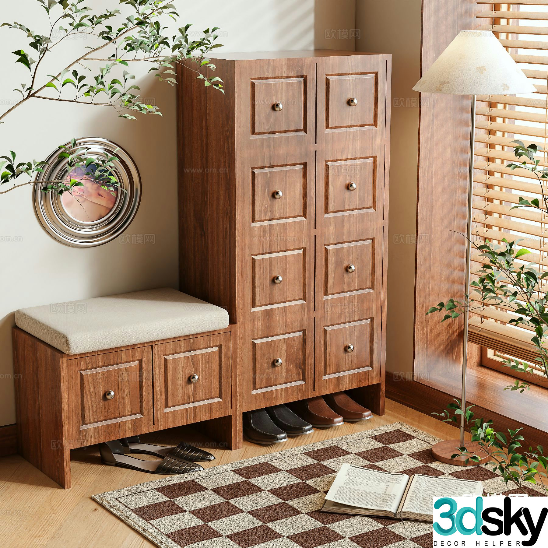 Log style cupboard shoe cabinet 3d model