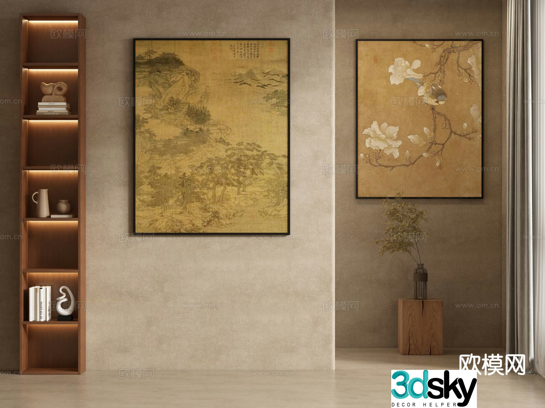 New Chinese style decorative painting landscape painting 3D model
