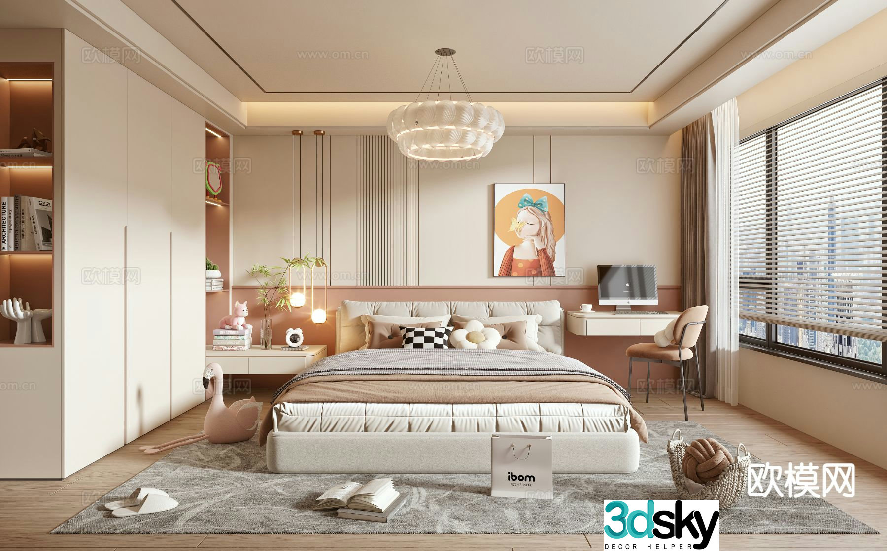 Cream style bedroom children’s room 3d model
