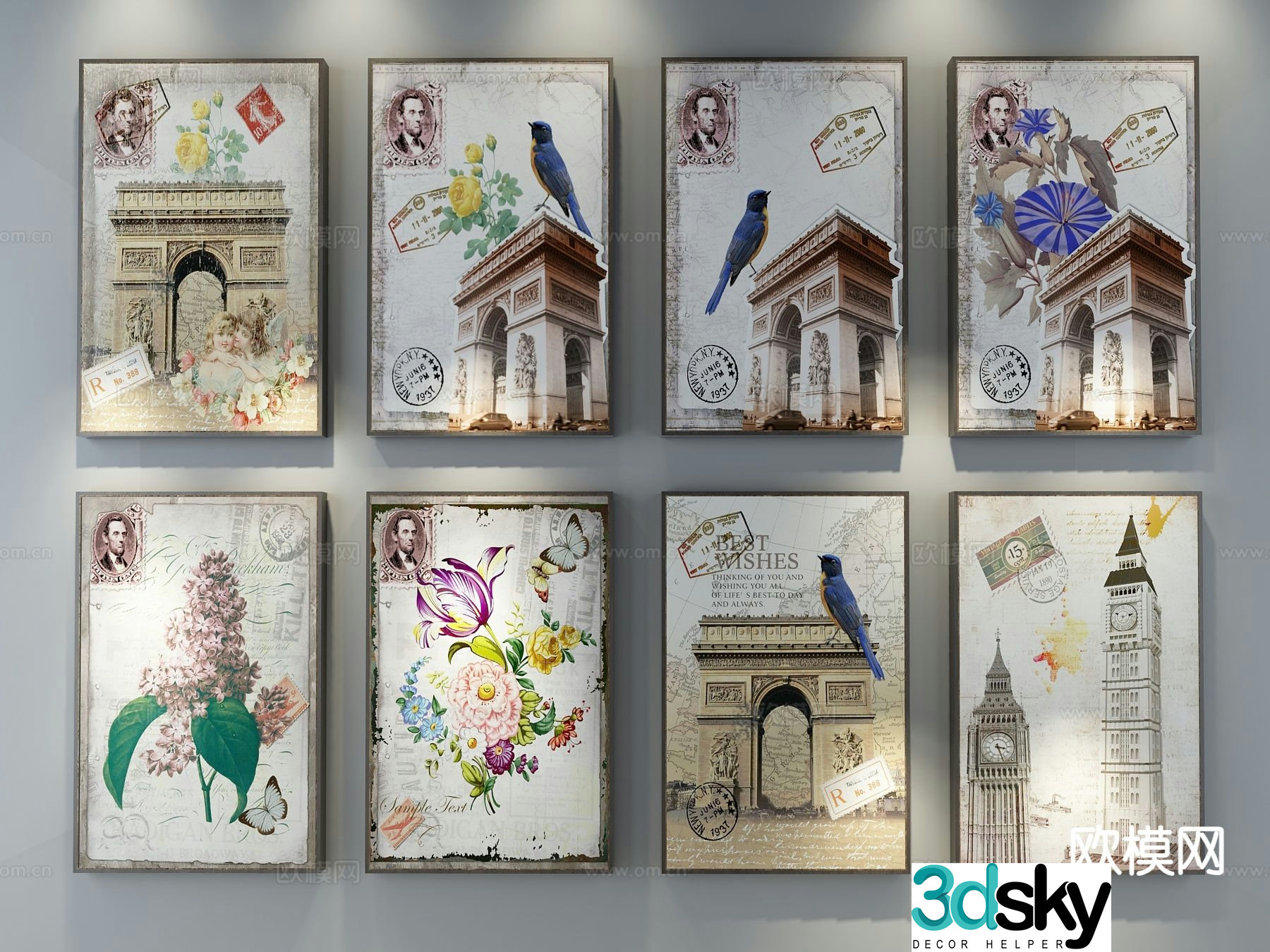 American simple painting decorative painting hanging painting 3D model