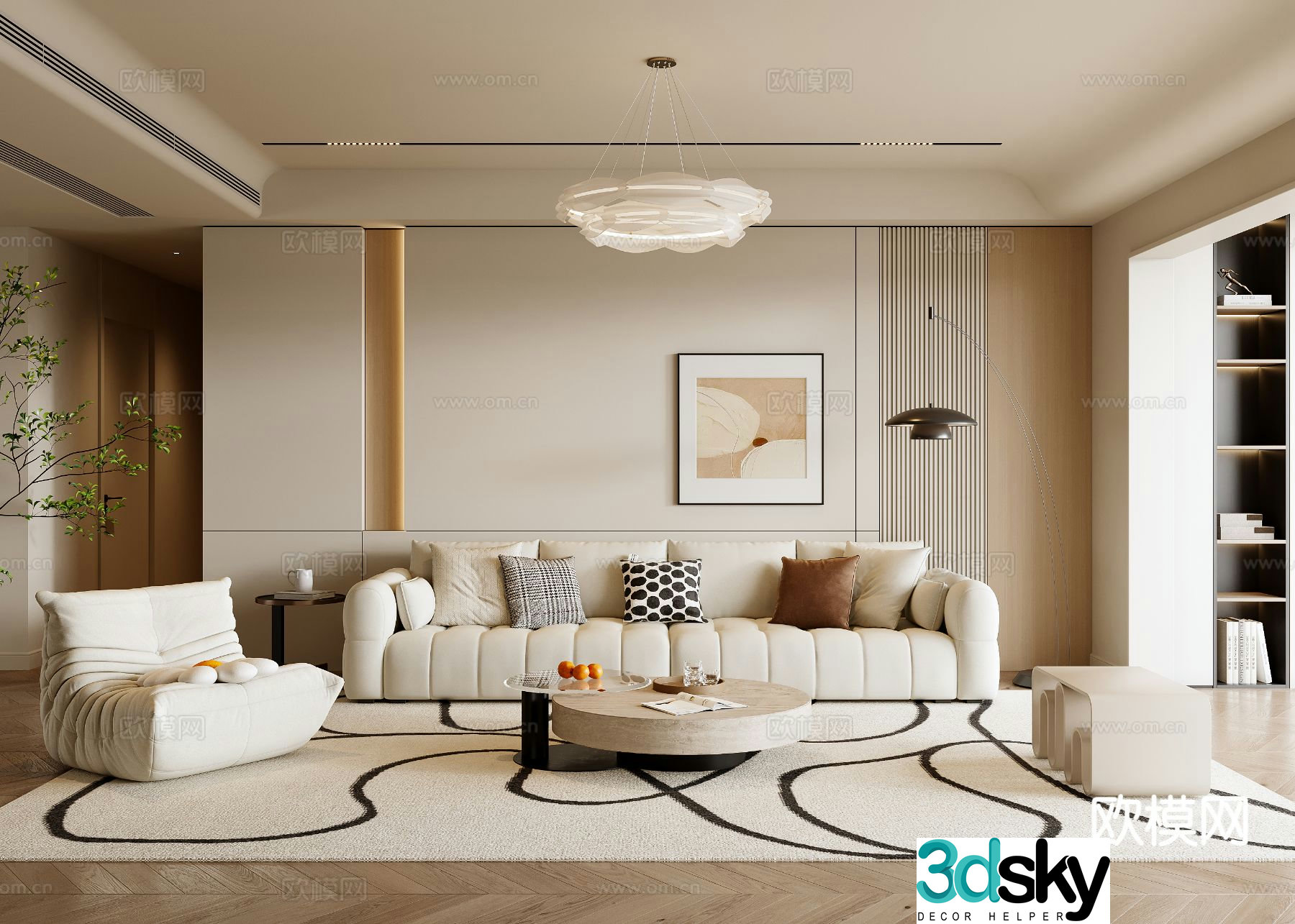 Cream style living room 3d model