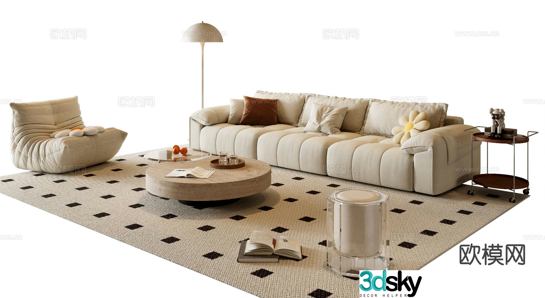 Cream style modular sofa 3d model