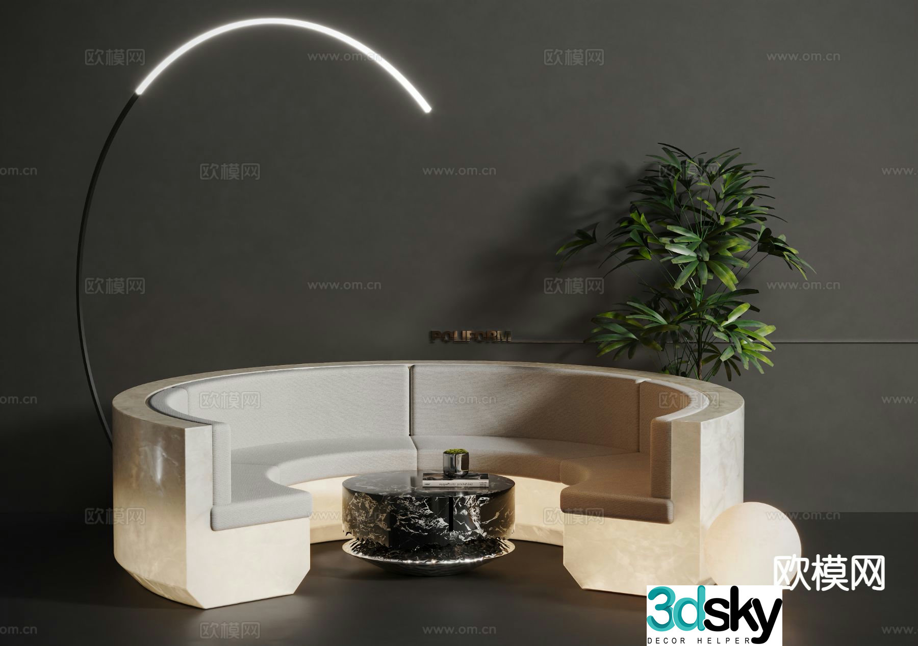 Modern luminous circle sofa card seat card seat sofa 3d model