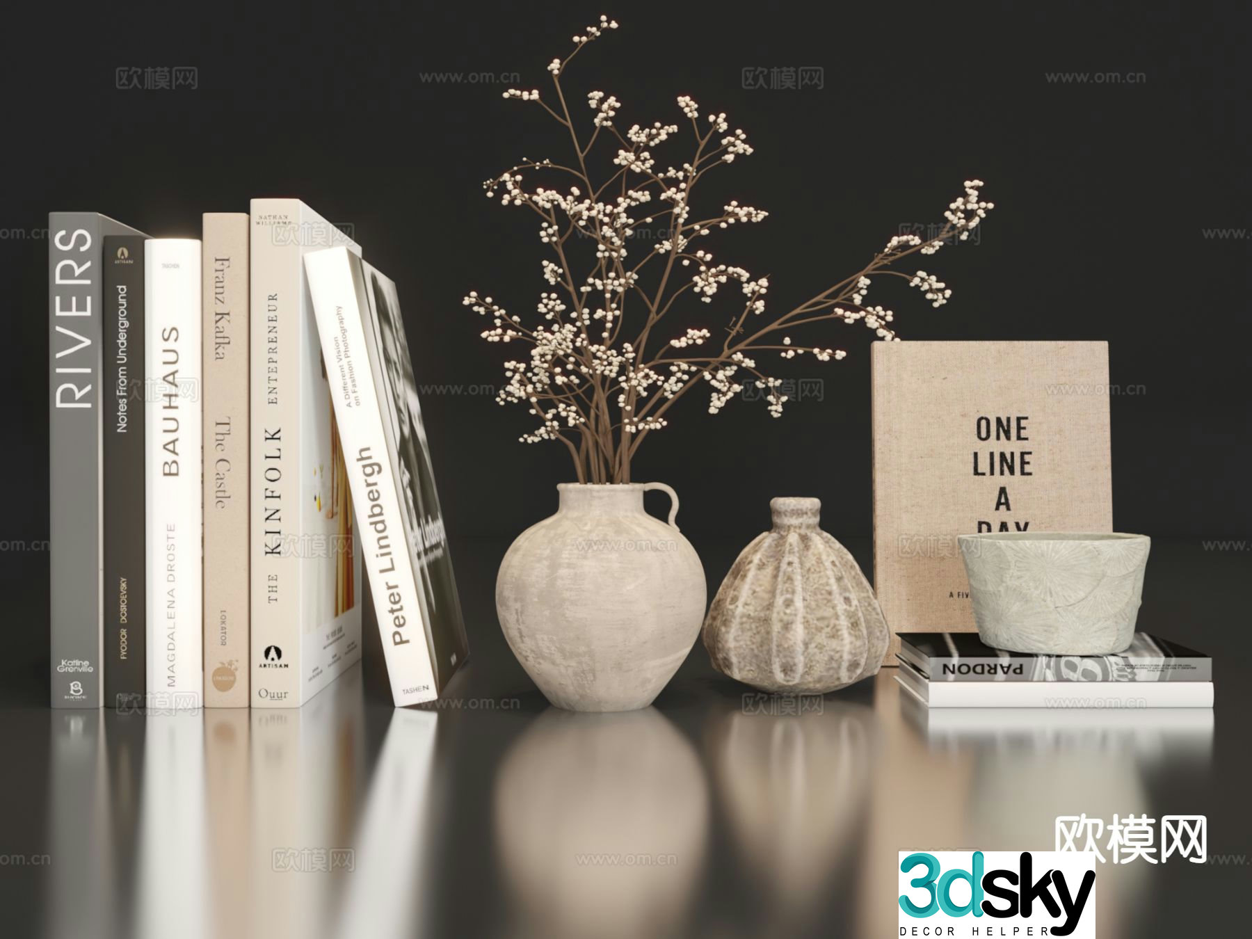 Wabi Sabi Decorations Desktop Decorations Vase Books 3D Model