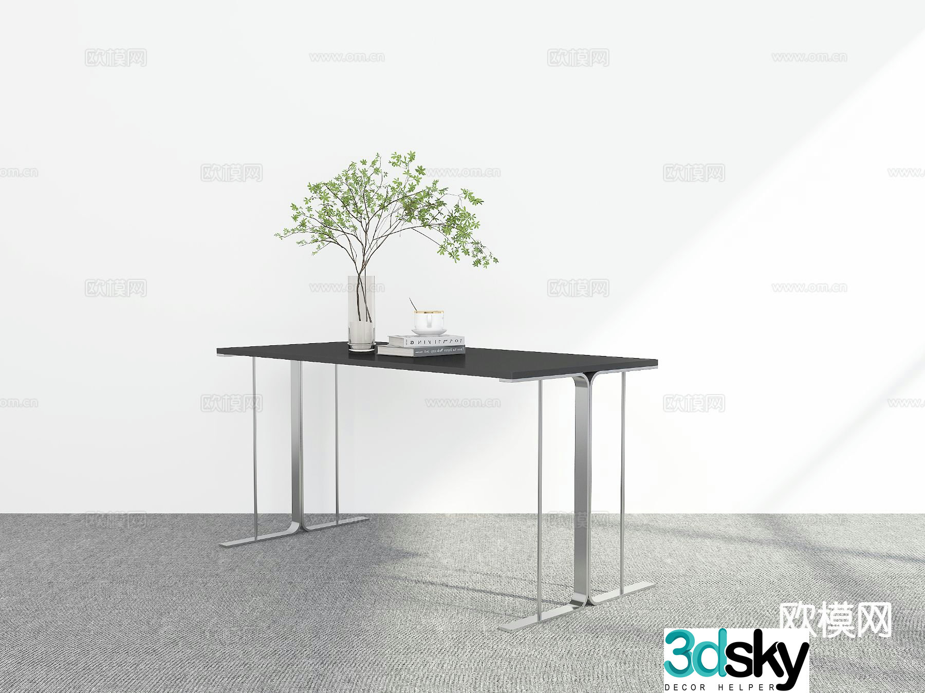 Simple dining table bar-shaped dining table 3D model