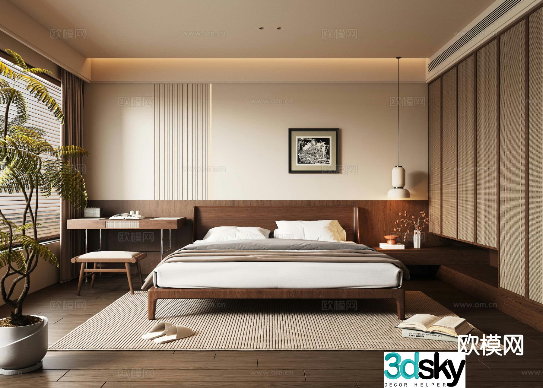 Wabi-sabi antique style bedroom master bedroom 3d model