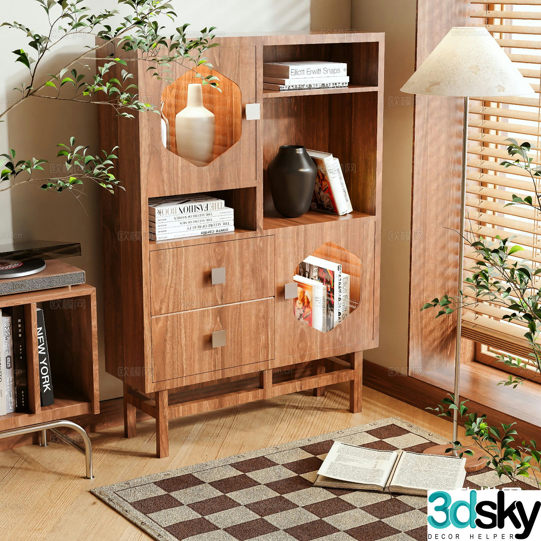 Log style bookshelf bookcase 3d model