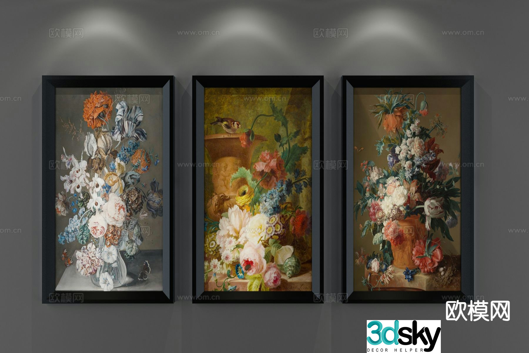 Nordic decorative painting oil painting flower hanging painting 3D model