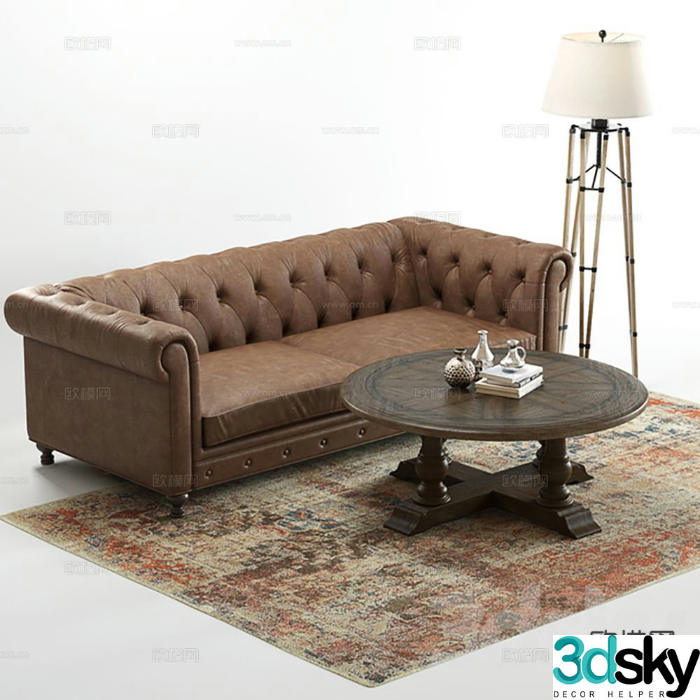 American double sofa 3d model