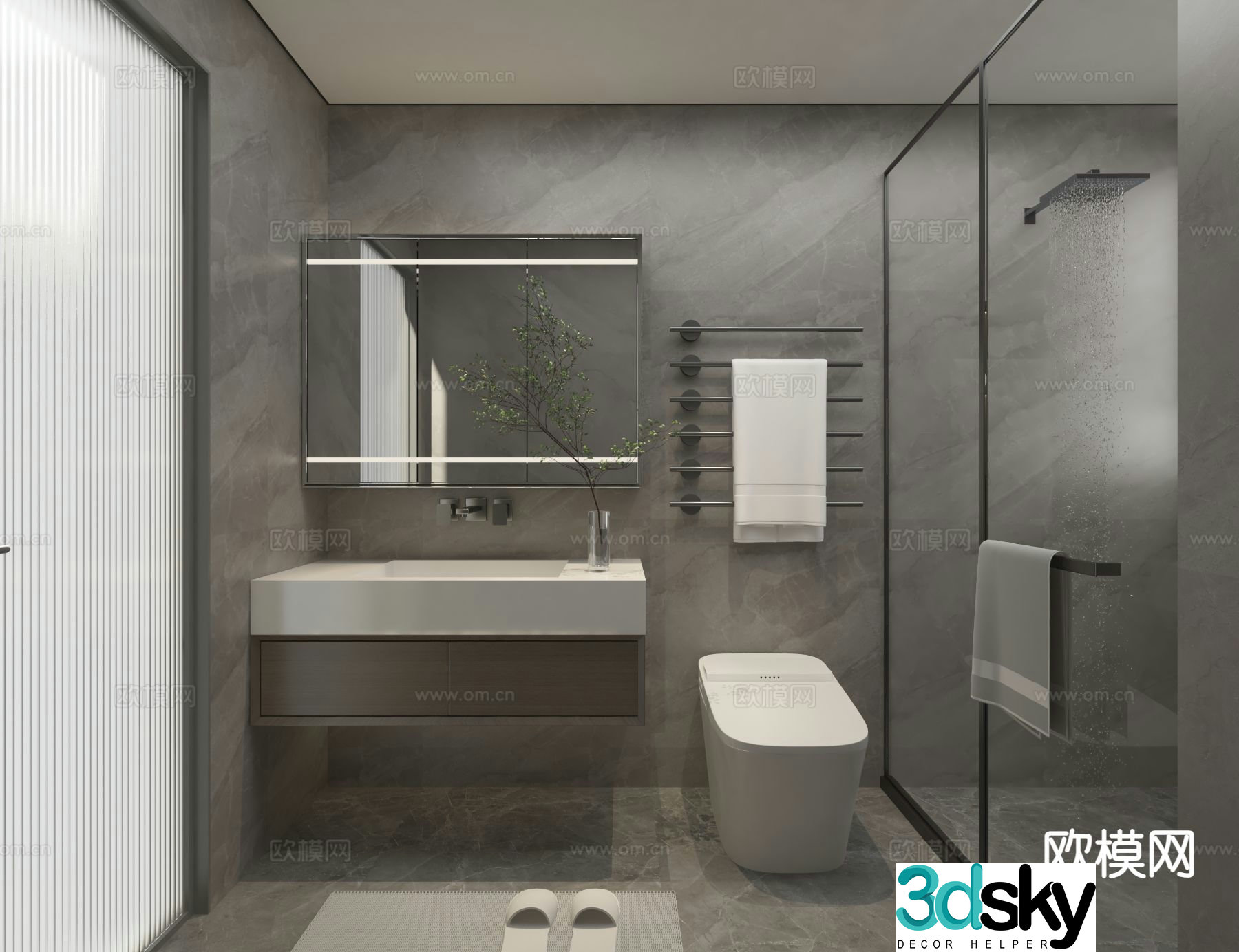 Premium gray bathroom bathroom 3d model