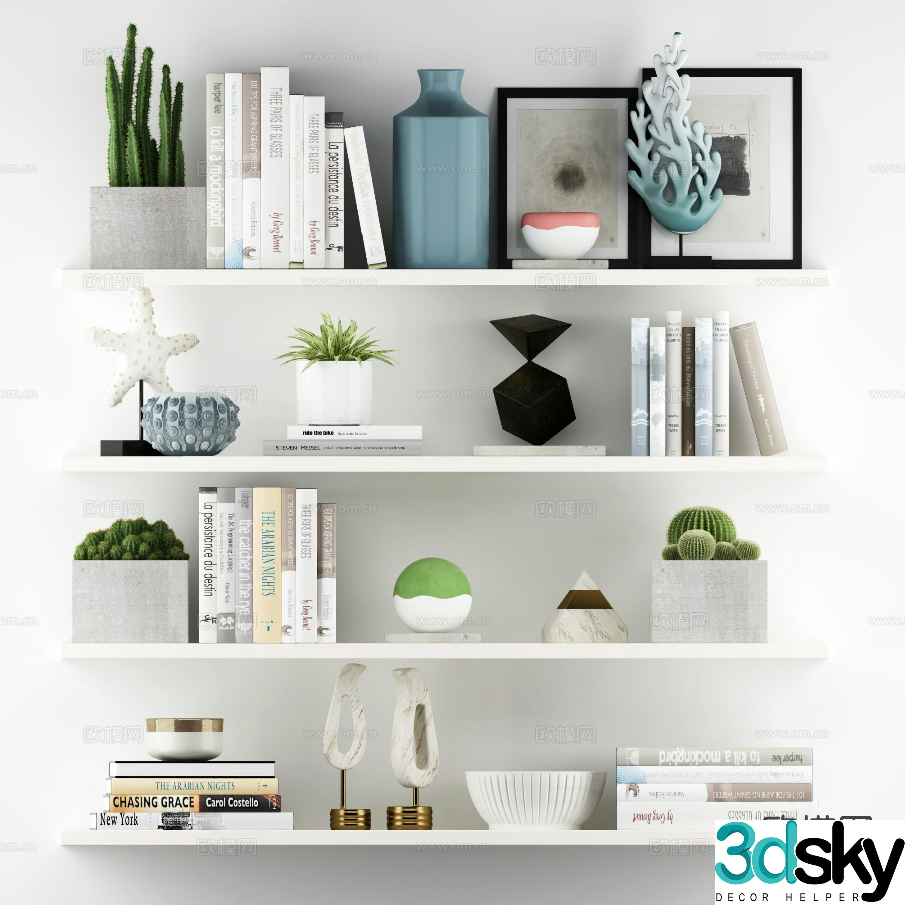 Modern decorations books cactus 3d model