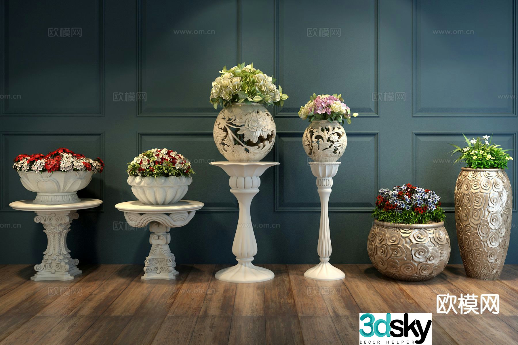 European carved vase vase flower flower flowers 3d model
