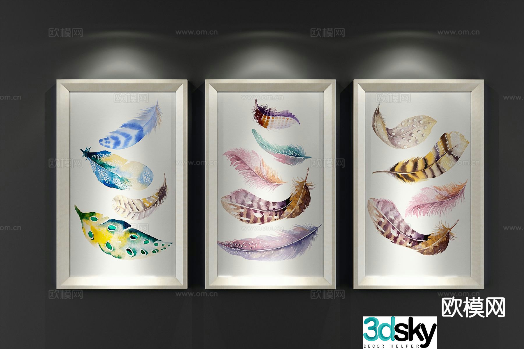 Nordic decorative painting art painting feather hanging painting 3d model
