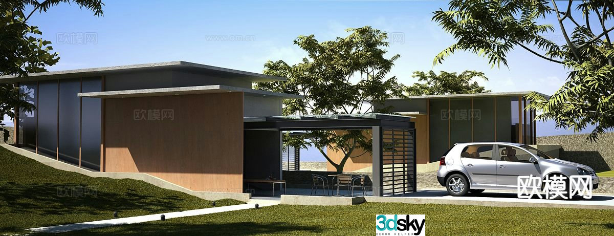 Modern villa courtyard landscape 3d model