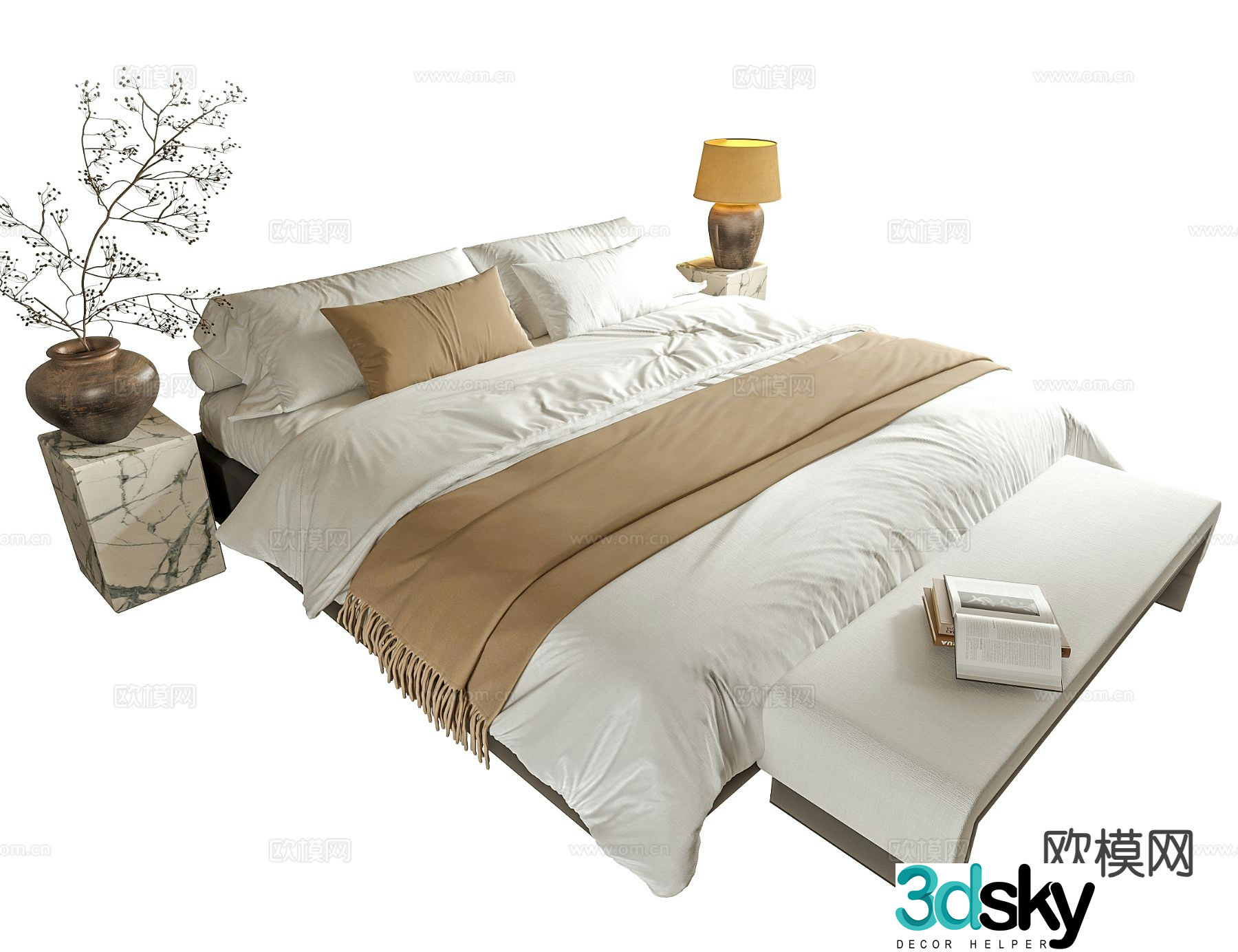 Wabi-sabi double bed 3d model