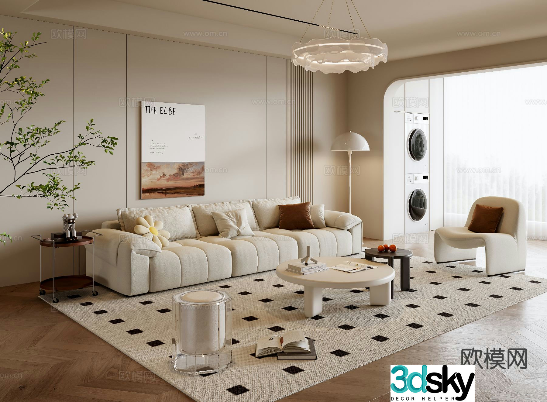 Cream style living room 3d model