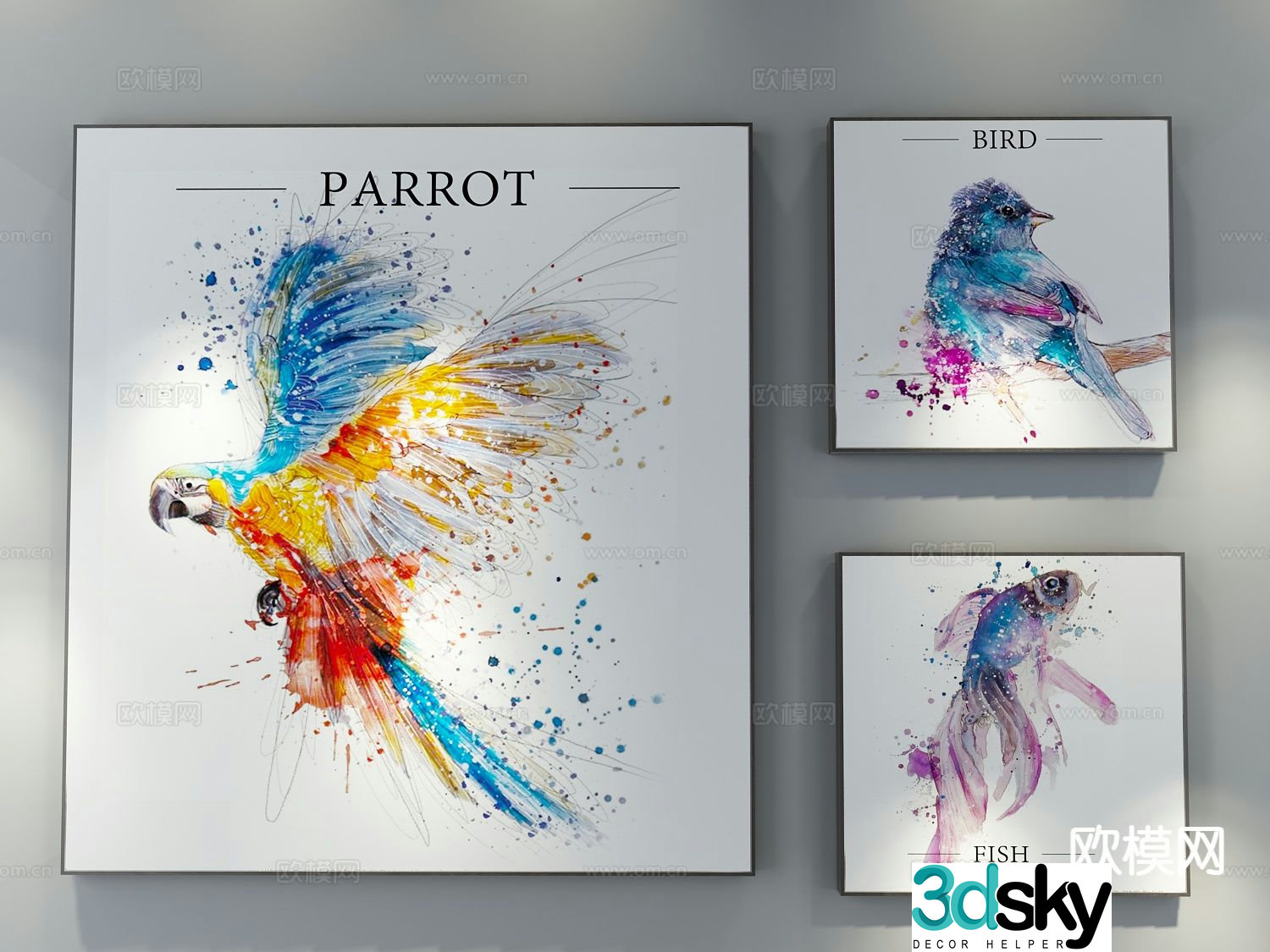European simple decorative painting parrot hanging painting 3d model