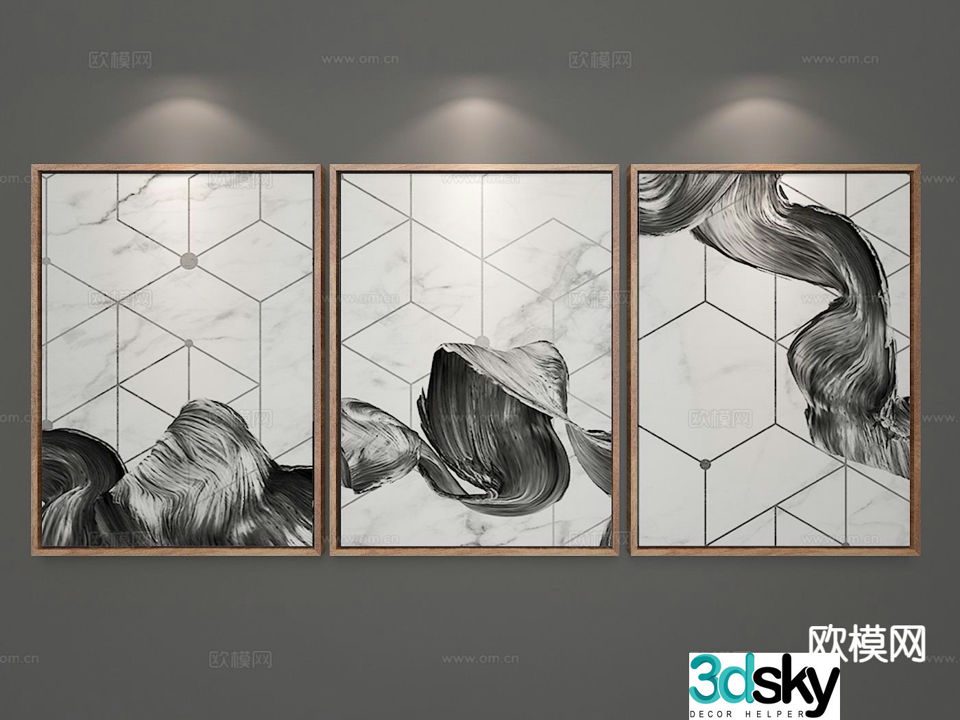 New Chinese style black and white painting abstract painting decorative hanging painting 3D model