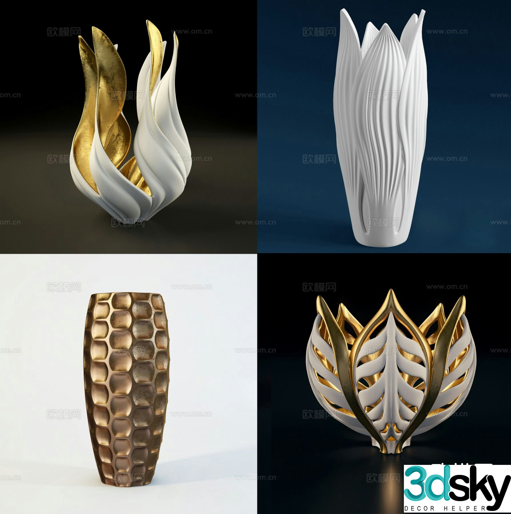 Light luxury metal decorations utensils porcelain containers 3D model