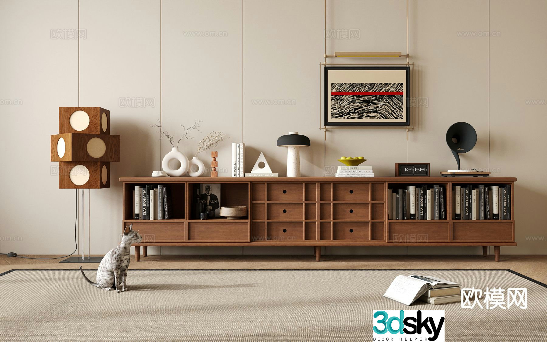 Medieval style low bookcase floor cabinet 3D model