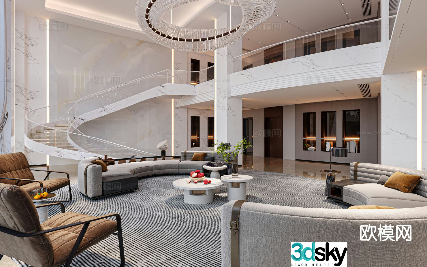 Villa living room villa hollow 3d model