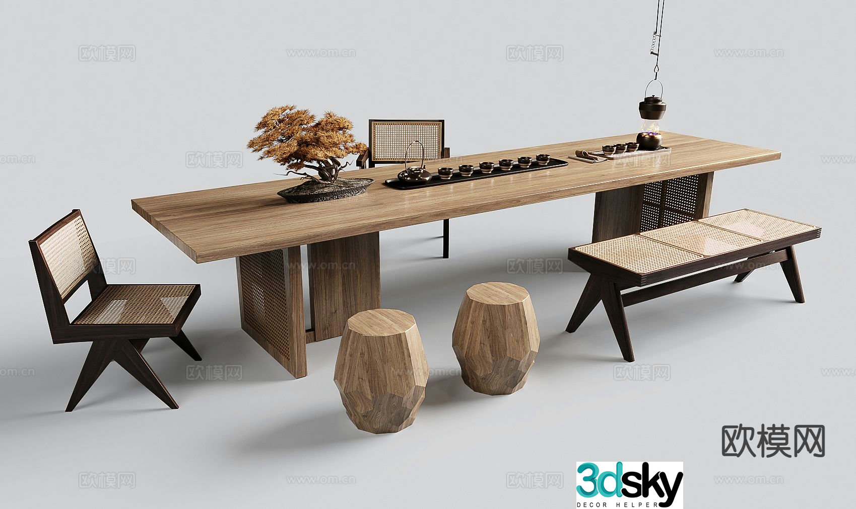 New Chinese tea table and chairs 3d model