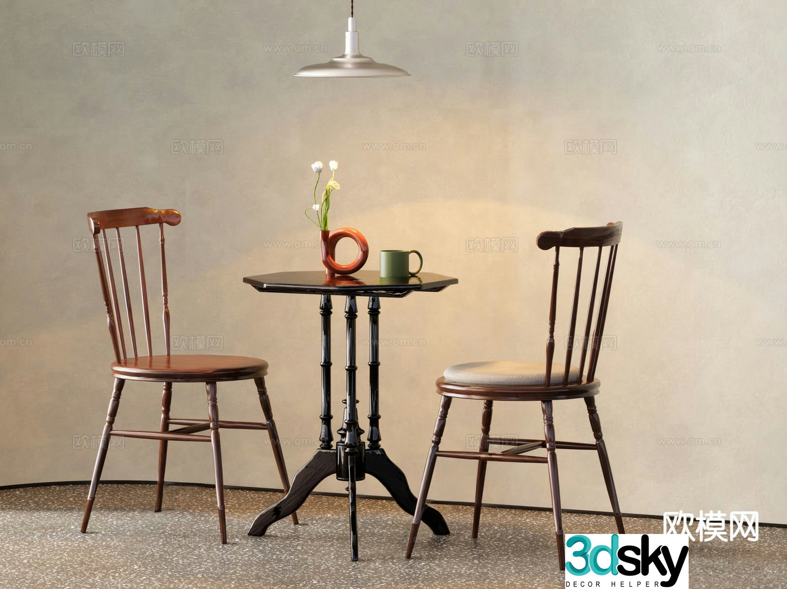 Medieval style leisure table and chairs 3D model