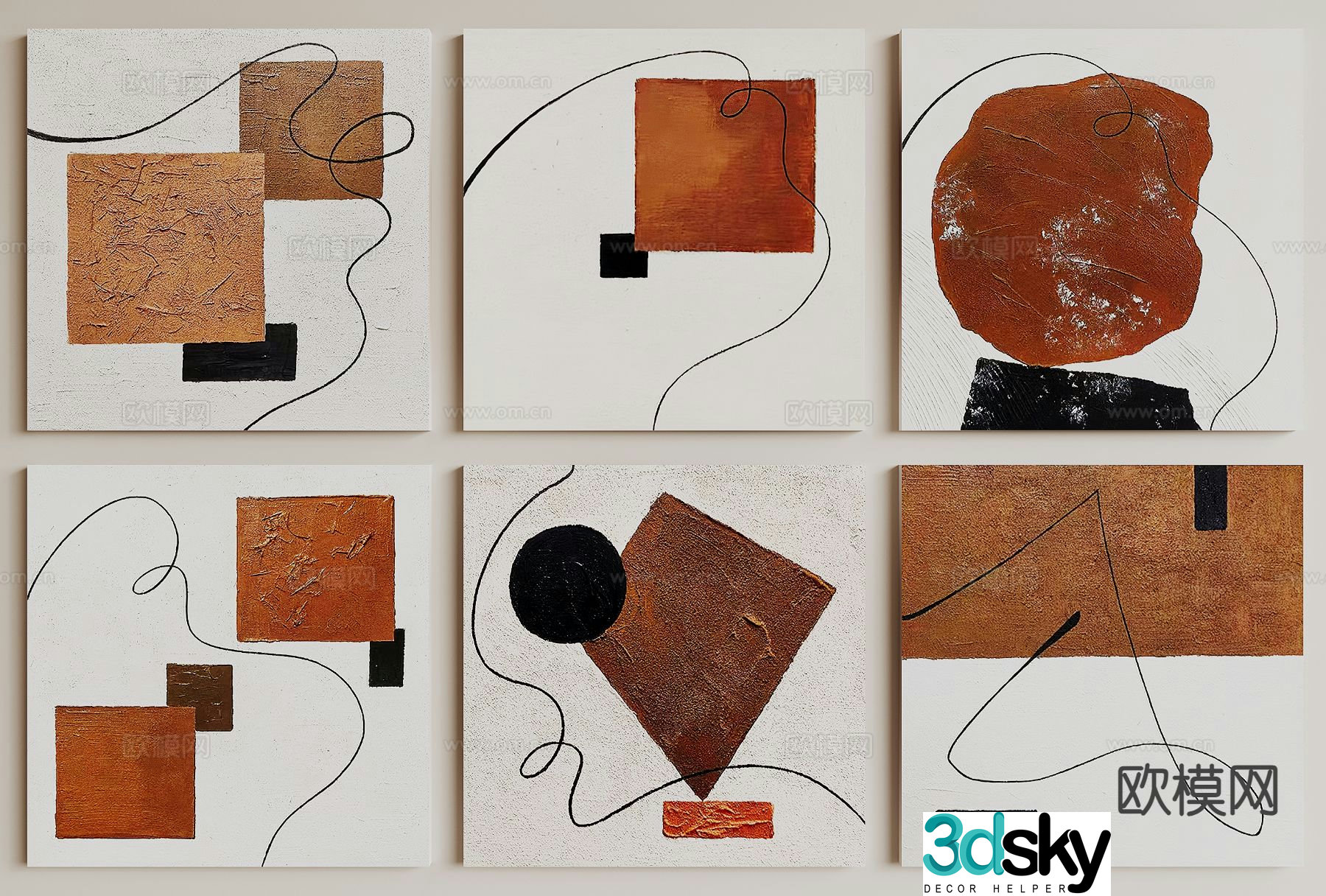 Modern abstract hanging painting texture painting decorative painting 3D model