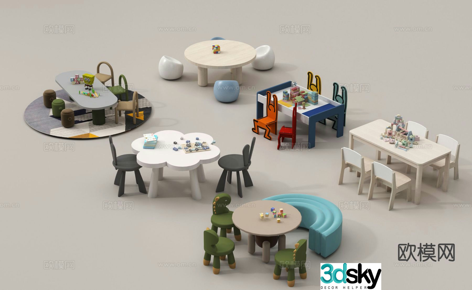 Children’s tables and chairs game tables and chairs toy table 3d model