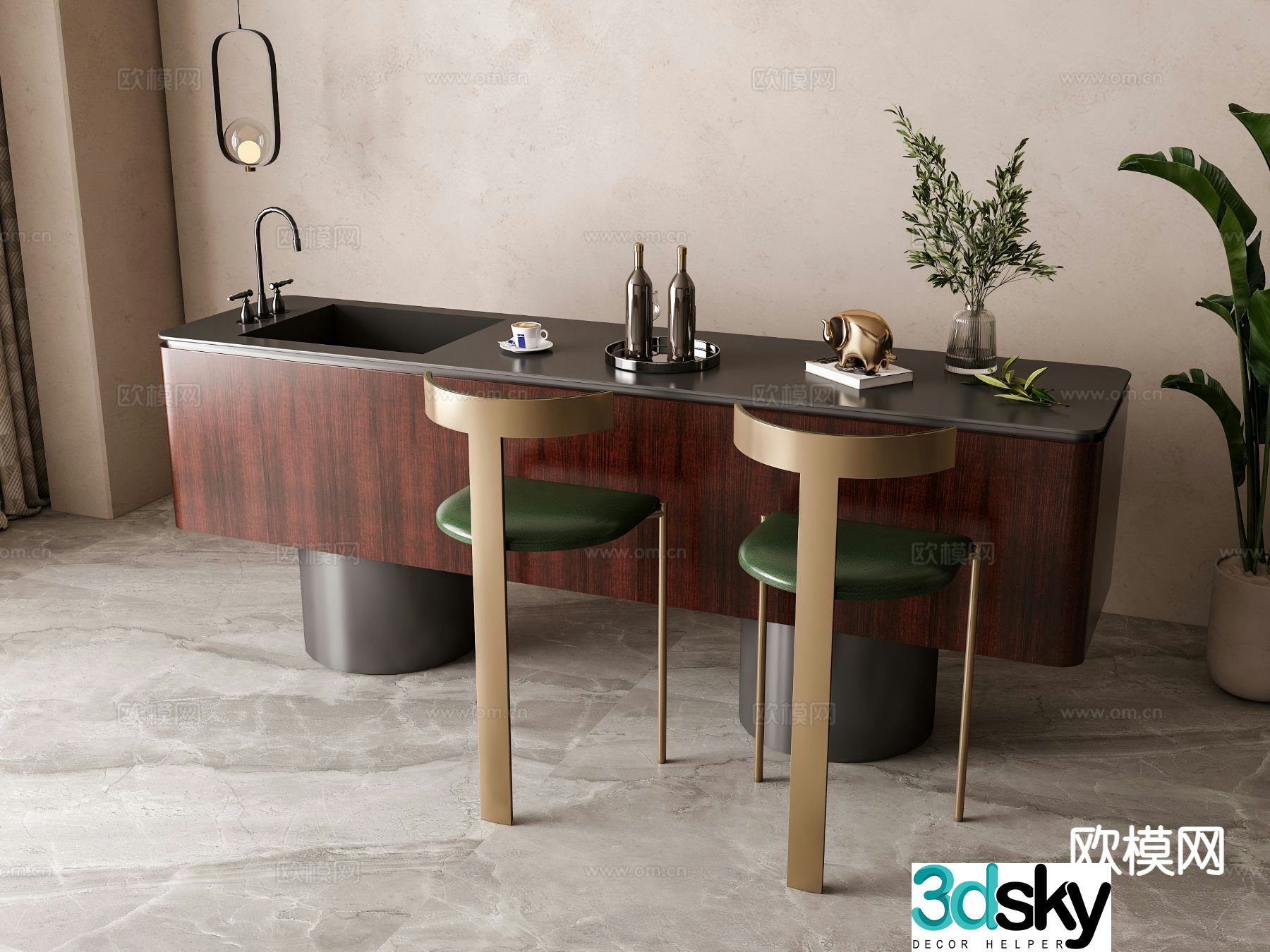 Light luxury bar bar chair 3D model