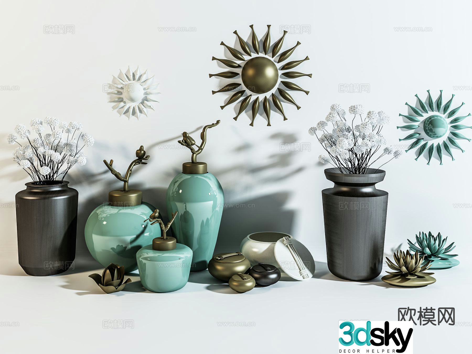 New Chinese style decorations vase wall decoration 3d model